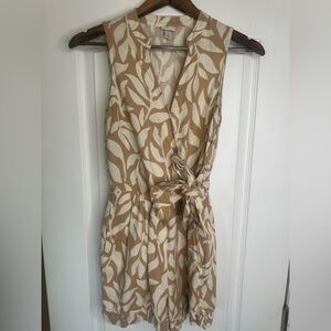 a new day Tan and Cream Leaf Print Romper